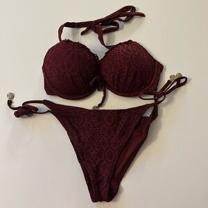 H&M Burgundy Bikini with Push-up Bra and Adjustable Bottom | Sizes 34B and 6